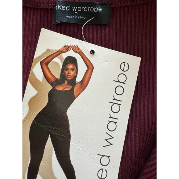 New ~ NAKED WARDROBE ~ Snatched Zip Front Long Sleeve Ribbed Bodysuit Sz M - Picture 5 of 6